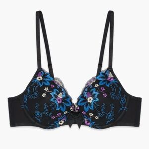 Savage X Fenty | BNWT Wallflower Embroidered Padded Push-Up Bra 32D Black Caviar